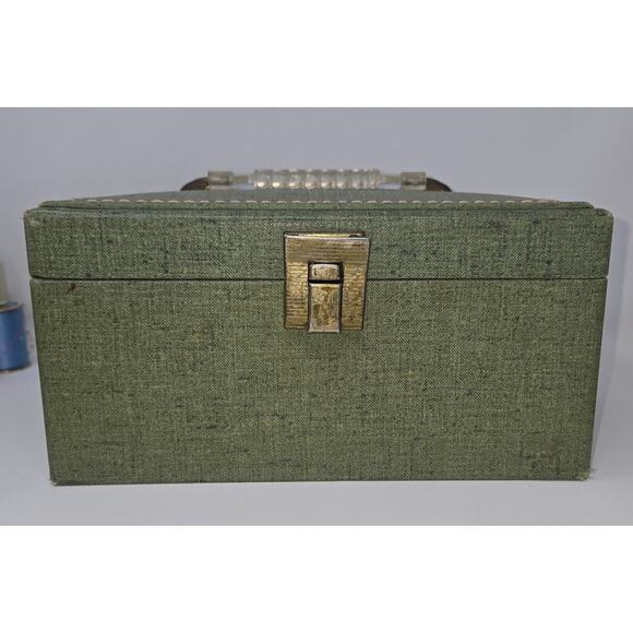 Vintage Green Wood Sewing Box w/ Spool Caddy 70+ Thread Spools JP Coats TG&Y - Picture 4 of 16
